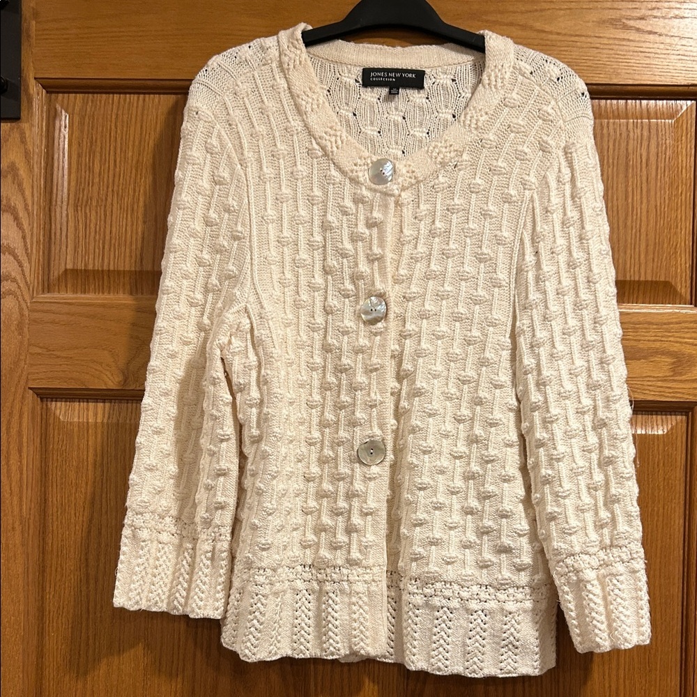 Jones New York Textured Cream Cardigan